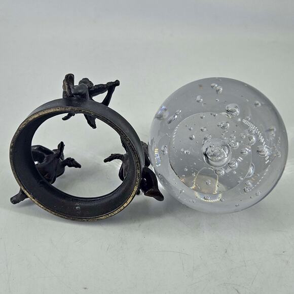 Ornate cherub Orb Sphere Candle Holder Base Stand w glass Paperweight - Picture 4 of 4